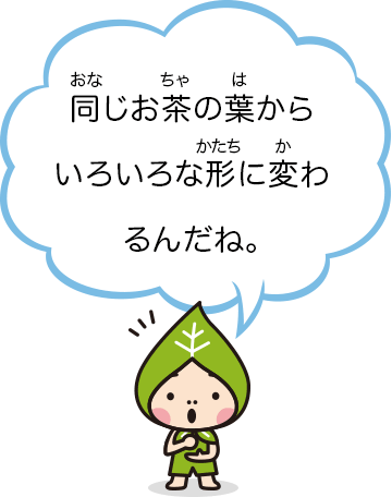 同じお茶の葉からいろいろな形に変わるんだね。