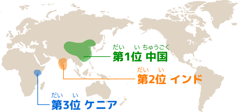 第1位 / 中国、第2位 / インド、第3位 / ケニア