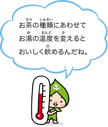 お茶の種類にあわせてお湯の温度を変えるとおいしく飲めるんだね。